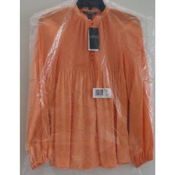 Lauren Ralph Lauren Women's Sz XS Red Pleated Georgette L/S Blouse $135 - Picture 4 of 6